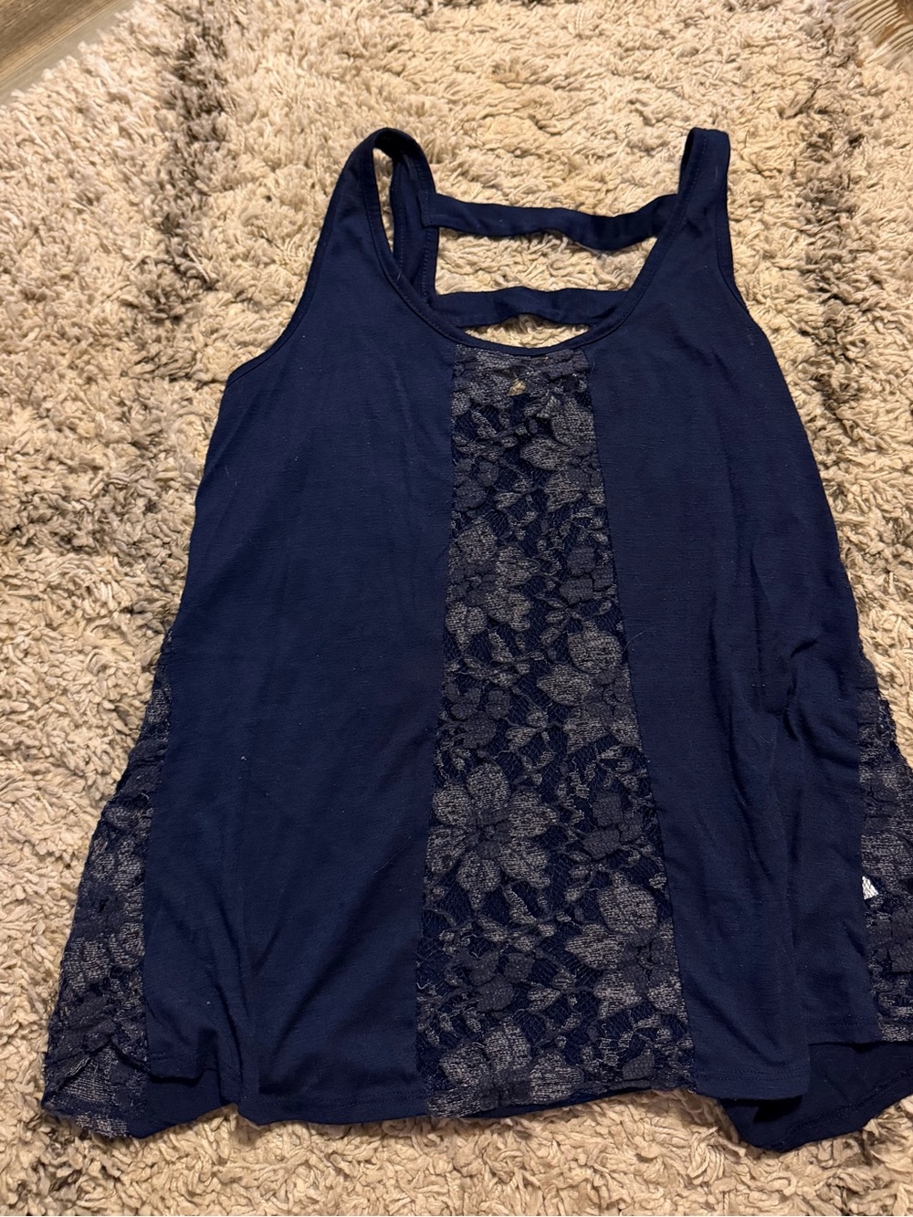 Vanity Navy Floral Lace-Panel Tank Top